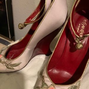 YSL Red Bottoms Light Pink Embroidered Floral Heel